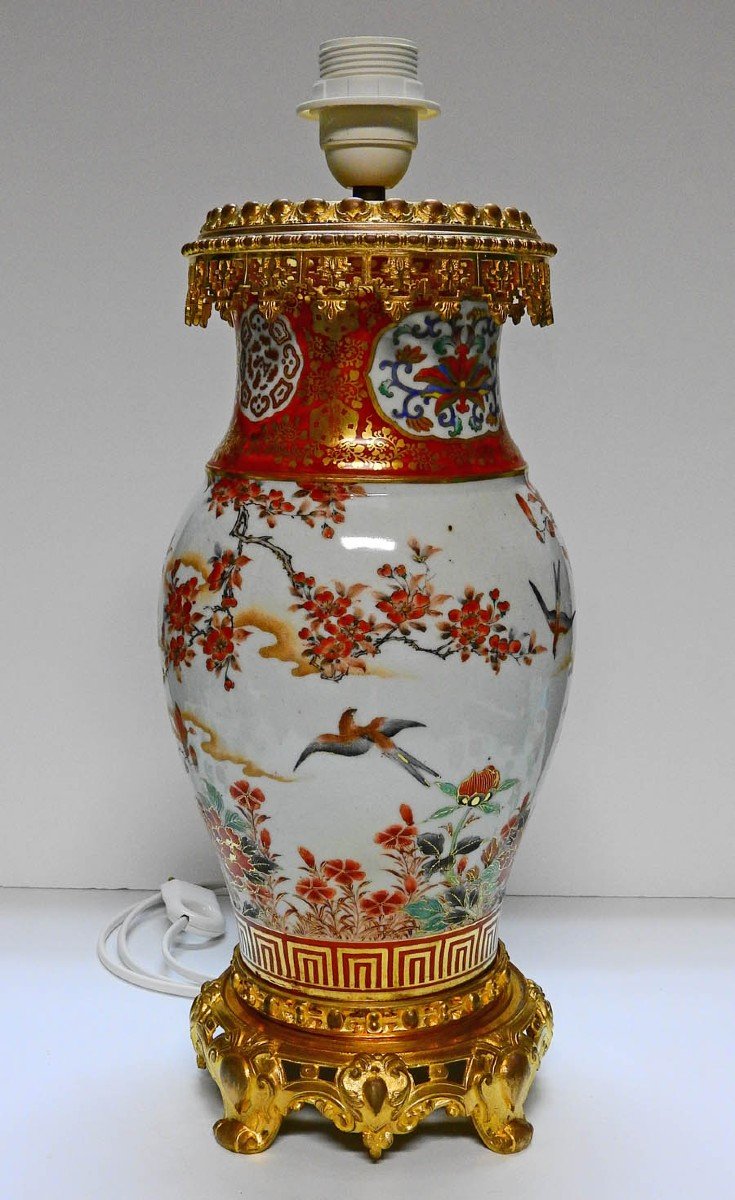 Kutani Porcelain Oil Lamp Mounted In Lamp Late 19th-photo-4