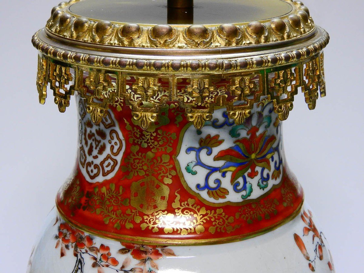 Kutani Porcelain Oil Lamp Mounted In Lamp Late 19th-photo-1