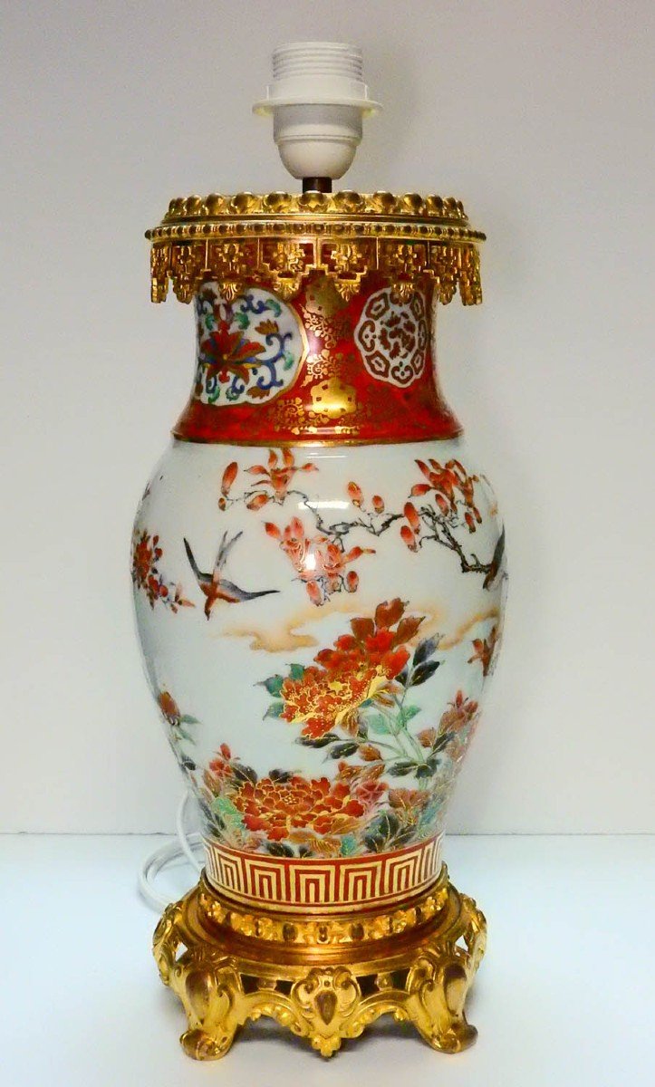 Kutani Porcelain Oil Lamp Mounted In Lamp Late 19th