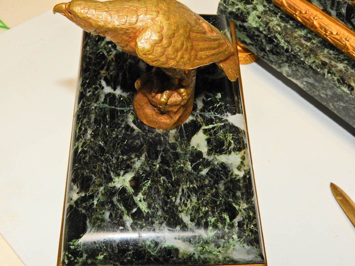 Empire Style Bronze And Sea Green Marble Desk Kit-photo-2