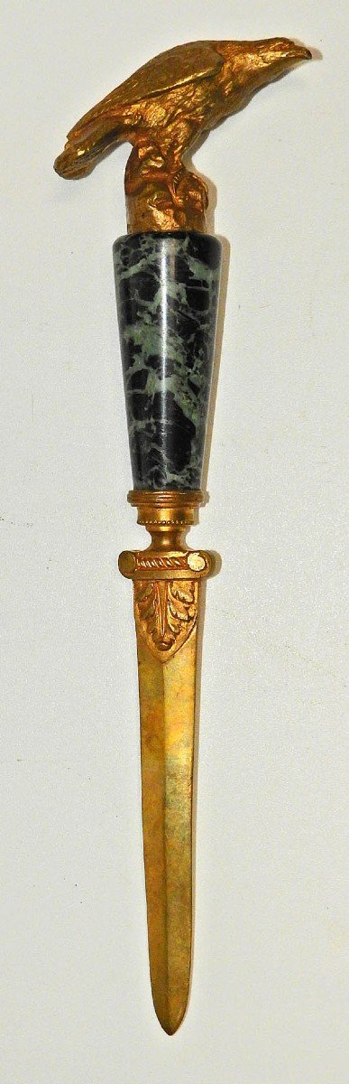 Nécessaire De Bureau En Bronze Et Marbre Vert De Mer Style Empire-photo-3