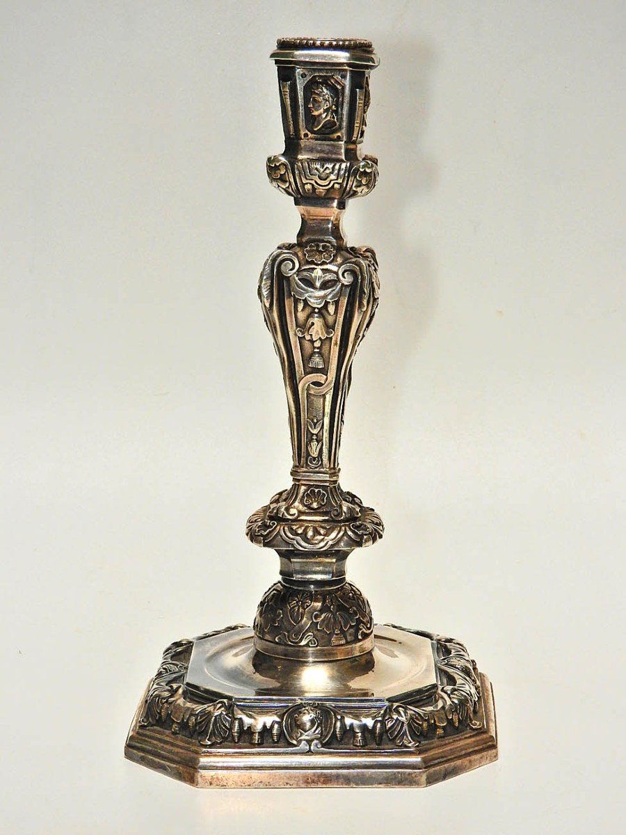 Pair Of Regency Style Silver Bronze Candlesticks-photo-2