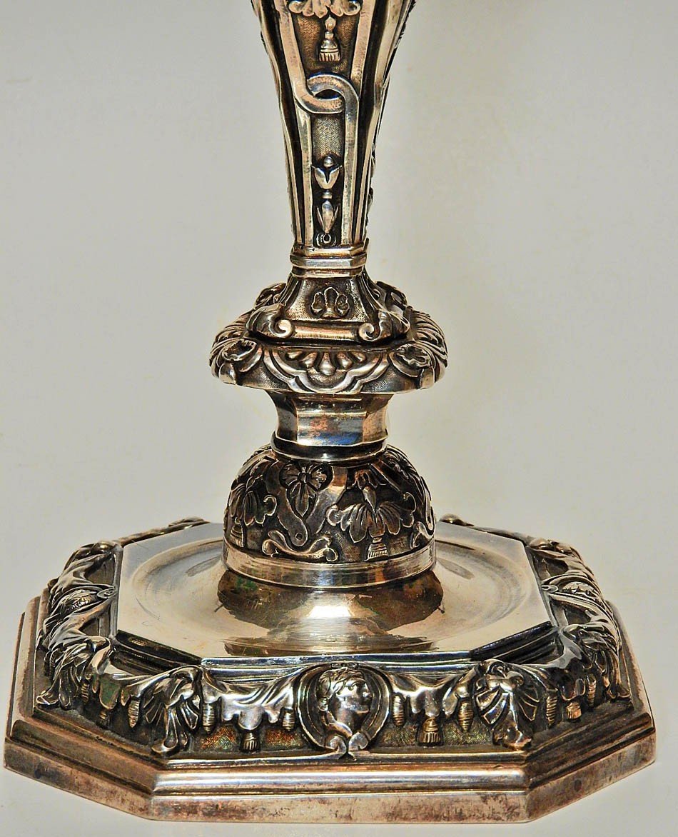 Paire De Flambeaux Bronze Argenté Style Régence-photo-1