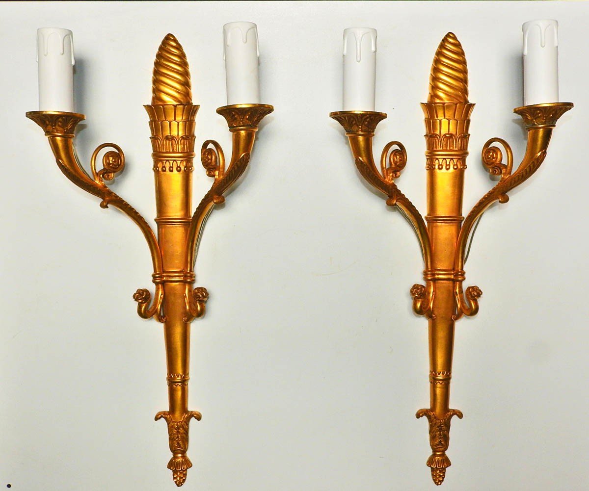 Pair Of Wall Lights In Gilt Bronze 19-20 Th