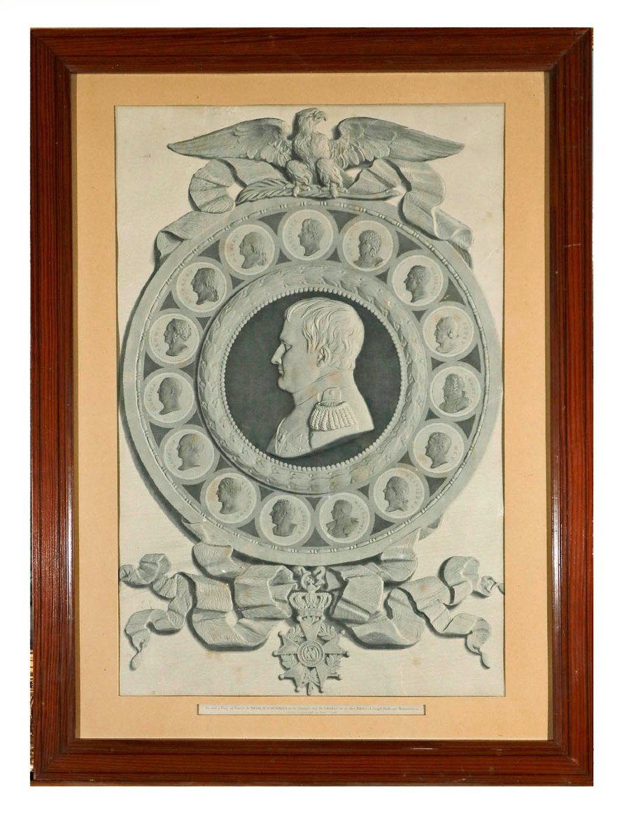 Lithographie Portrait Napoléon 1er Entourés De Ses Maréchaux