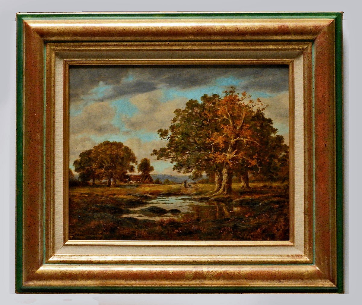 Oil On Panel Landscape At The Pond Signed Adrien Schulz (1851-1931)