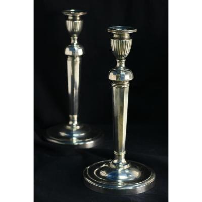 Pair Of Candelsticks Bronze Silver Empire Era