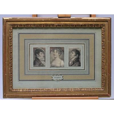 3 Portraits Drawings In Pencil Jb Isabey Early 19th