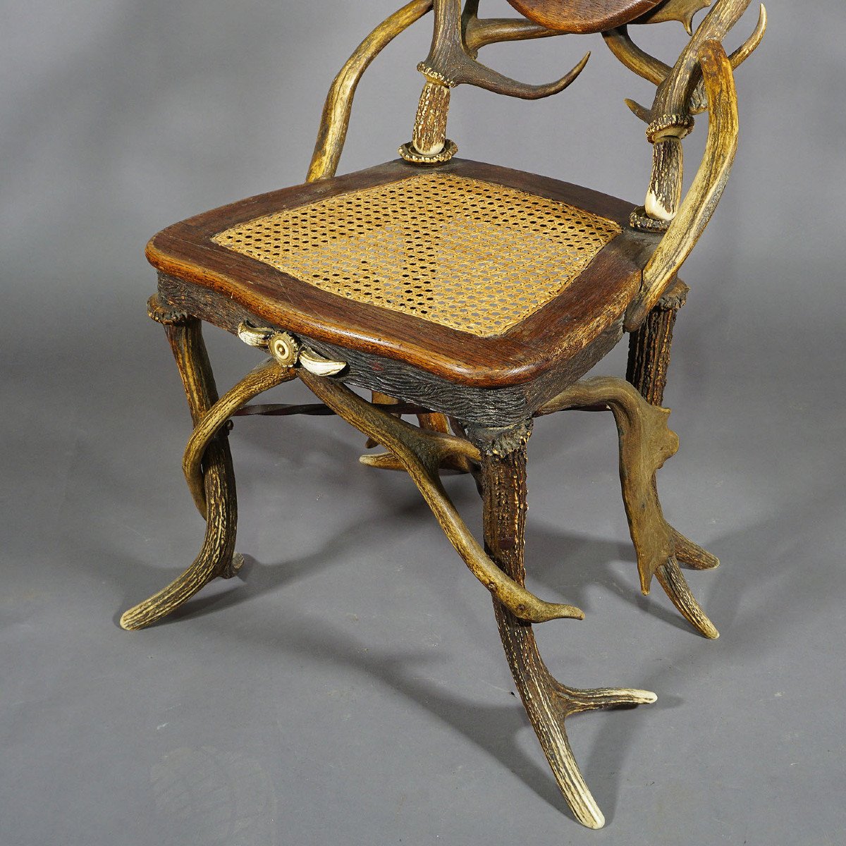 Pair Of Rustic Deer Antler Dining Chairs, Germany Ca. 1900-photo-2