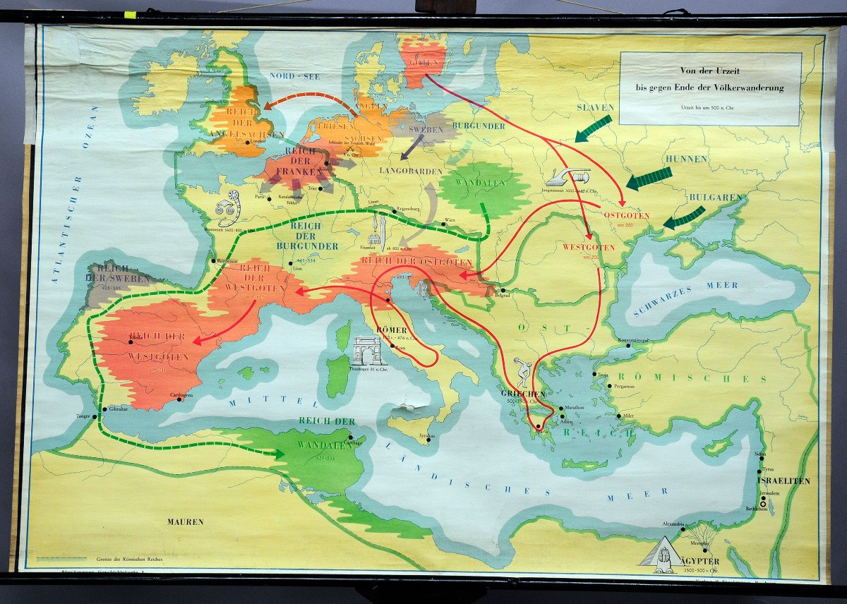 Carte murale vintage à rabat Temps préhistoriques Période de migration