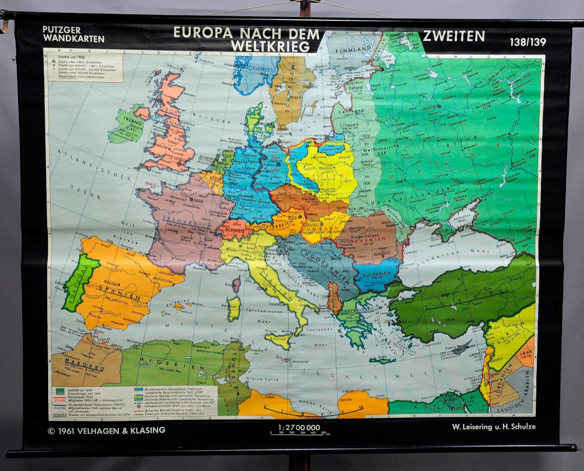 Histoire De l'Europe Après La Seconde Guerre Mondiale Carte Murale Vintage à Enrouler