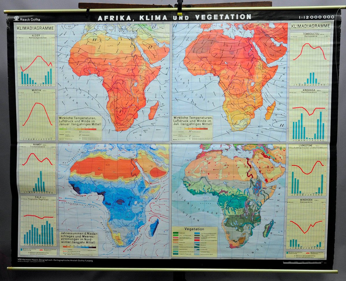 Carte Murale Climatique Afrique Températures Végétation Précipitations Pression Atmosphérique  