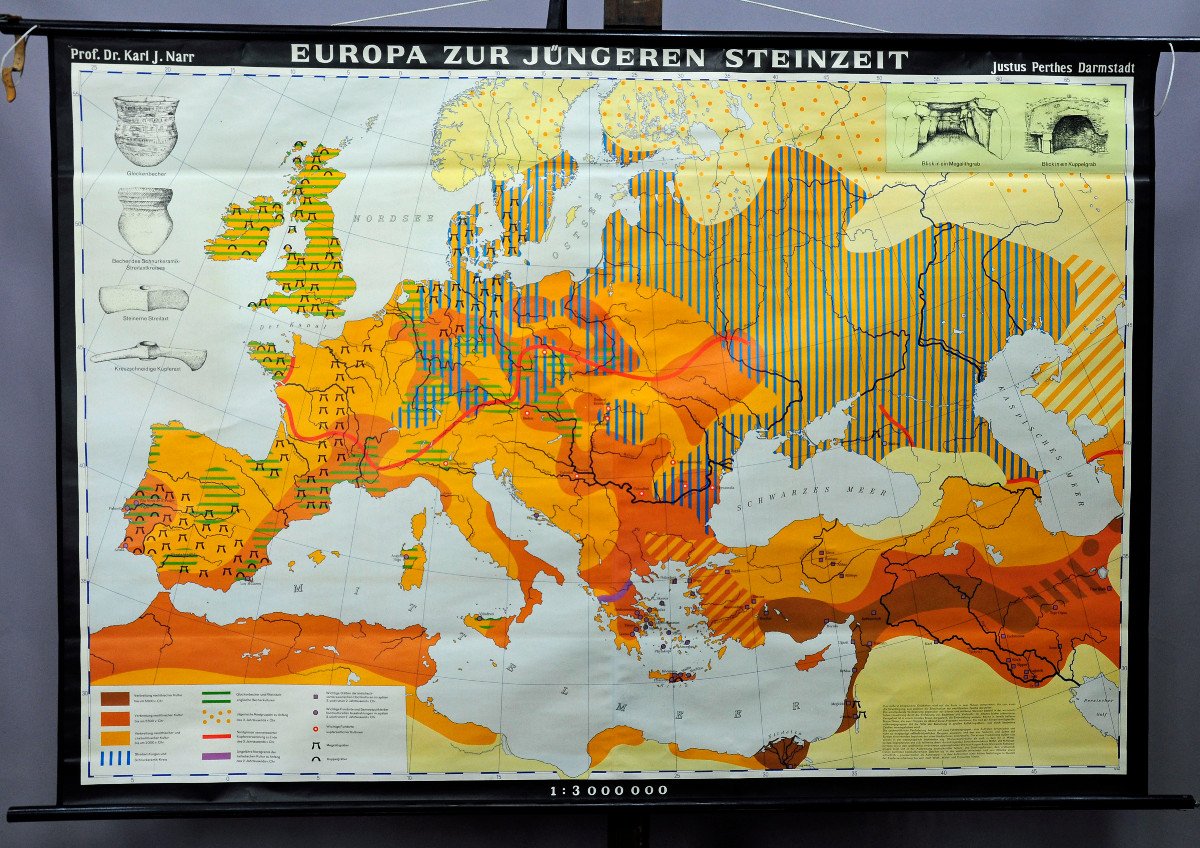 Carte Murale Vintage De l'Europe à l'âge De Pierre, Archéologie Et Histoire