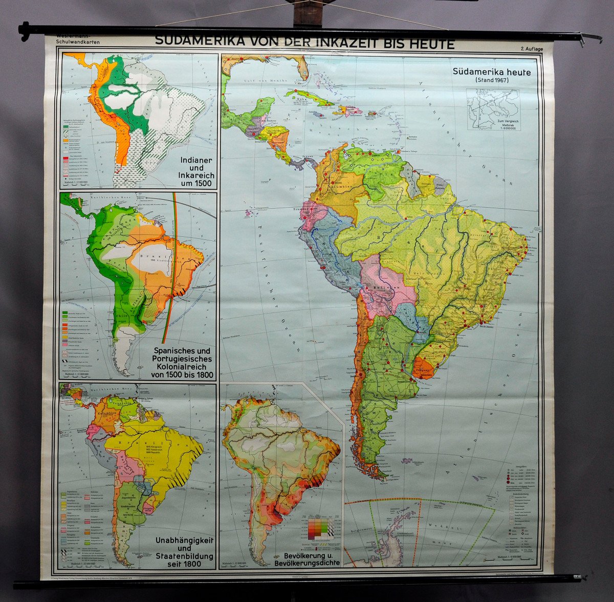 Vintage Wall Map History Of South America Inca Period Until Present 1967