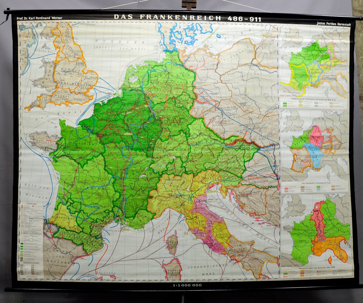 Vintage History Wall Map France Franc Kingdom 486-911