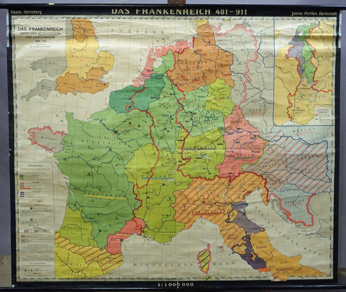 Histoire De 481-911 l'Empire De Franconie Carte Murale d'époque 
