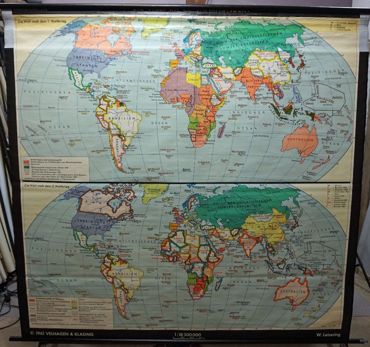 Proantic Vintage Wall Map Of The World After Wwi And Wwii