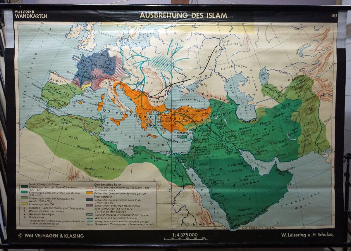 Vintage Roll Up Religion Wall Map History Of The Spread Of Islam