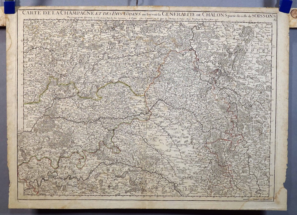 Map Engraved On Copper Od France La Champagne Neighboring Countries Around 1713