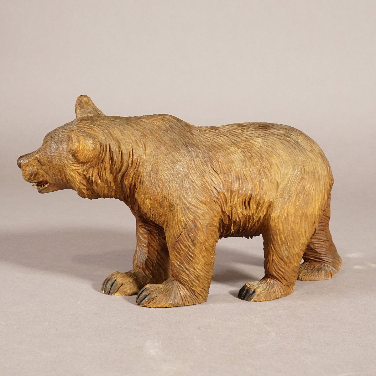 Wooden Statue Of A Walking Bear Hand Carved In Switzerland Circa 1930s-photo-2