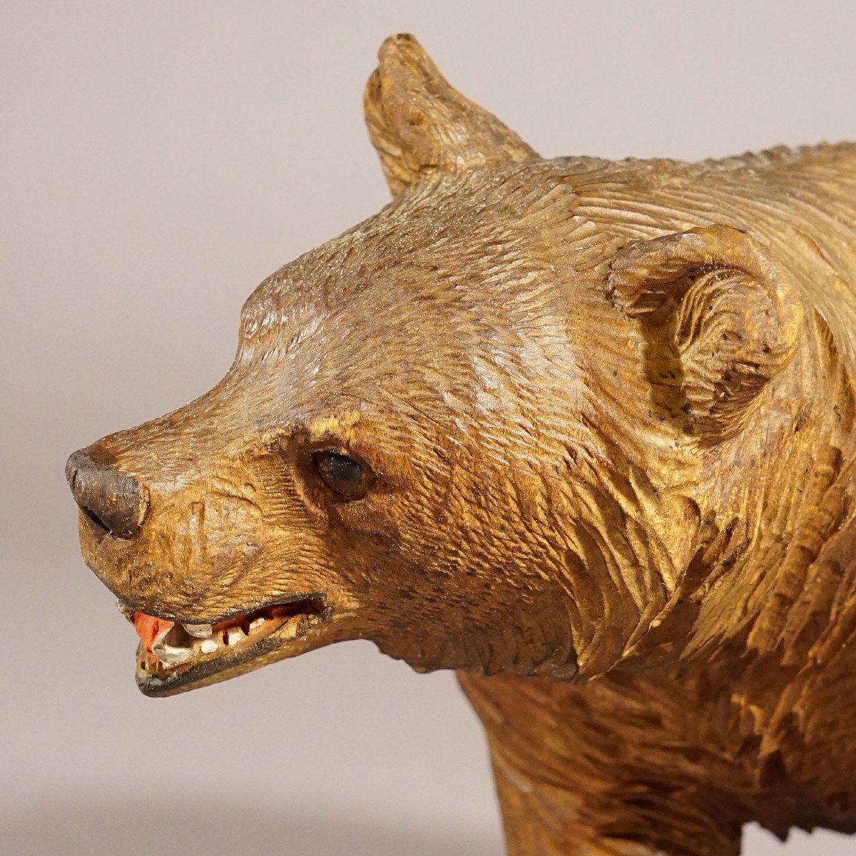 Wooden Statue Of A Walking Bear Hand Carved In Switzerland Circa 1930s-photo-3