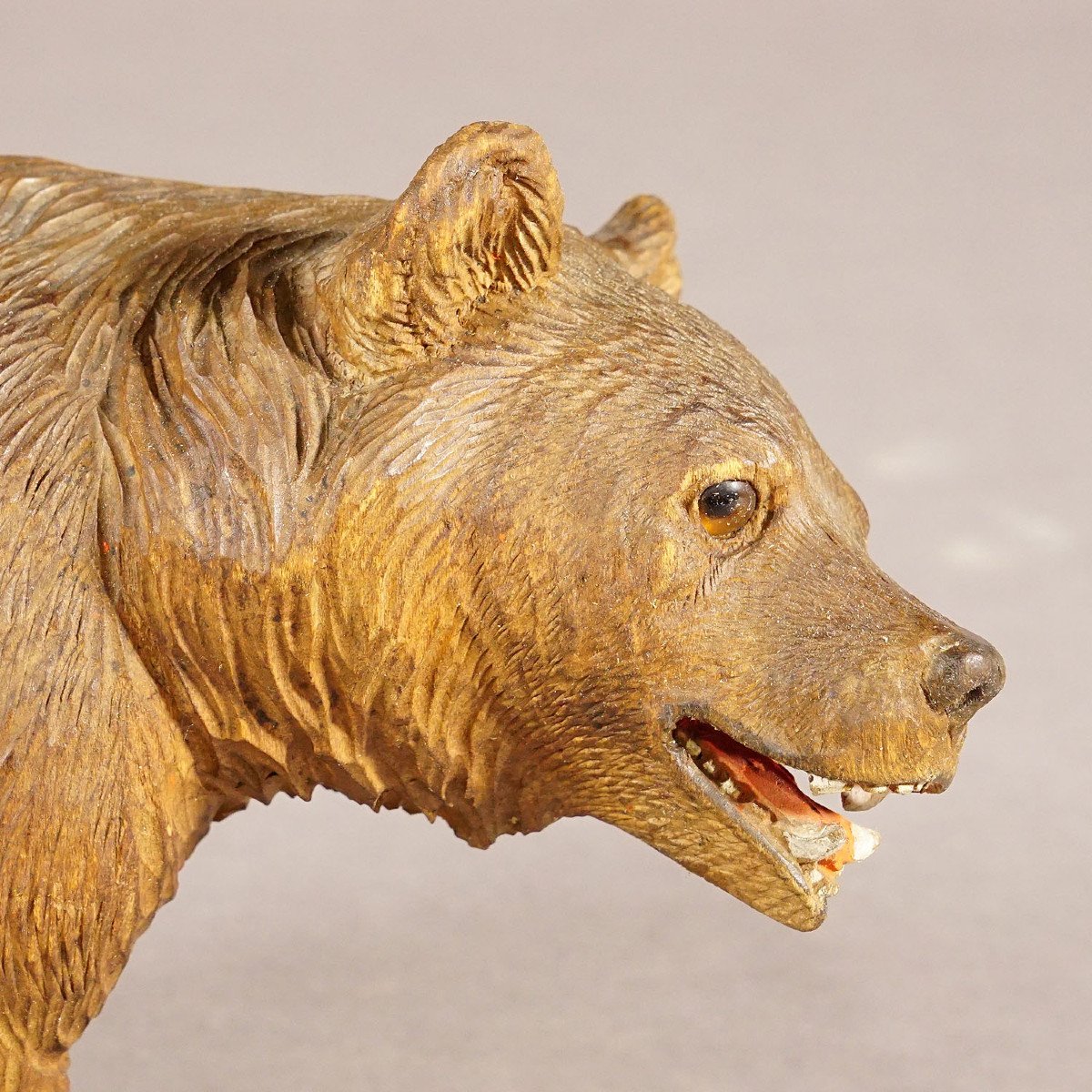 Wooden Statue Of A Walking Bear Hand Carved In Switzerland Circa 1930s-photo-4