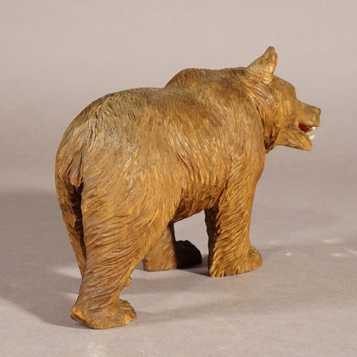 Wooden Statue Of A Walking Bear Hand Carved In Switzerland Circa 1930s-photo-2