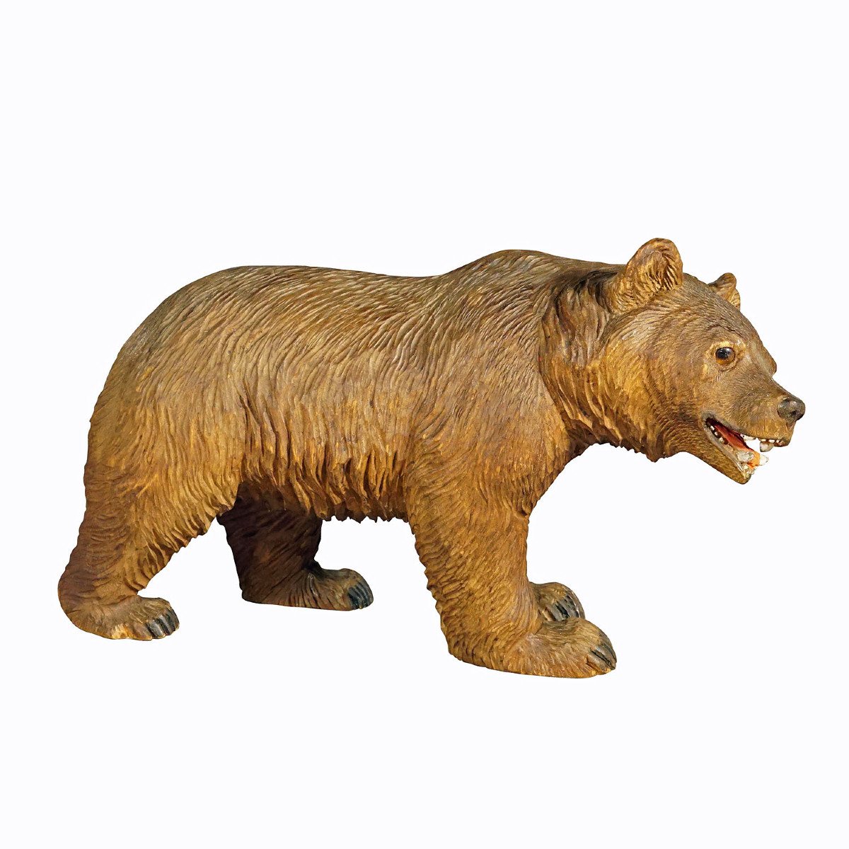 Wooden Statue Of A Walking Bear Hand Carved In Switzerland Circa 1930s