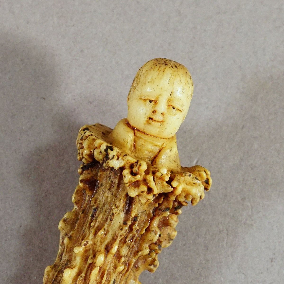 Couverts De Service Rustiques Avec Manches En Corne Sculptée 19e Siècle -photo-3