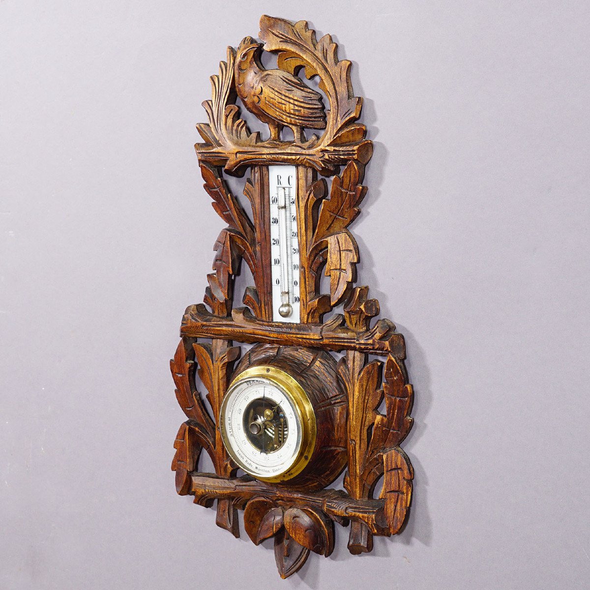 Weather Station In Carved Wood From The Black Forest With Bird-photo-4