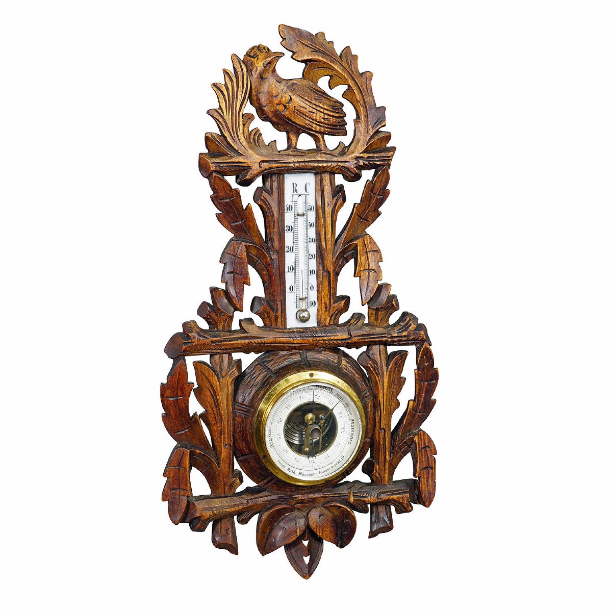 Weather Station In Carved Wood From The Black Forest With Bird