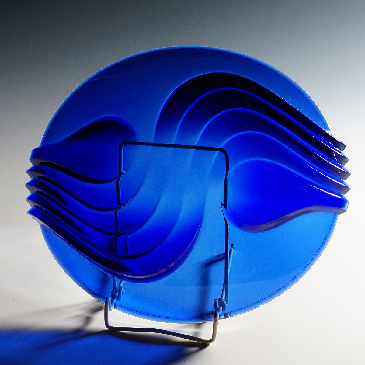 Vintage Cobalt Blue Glass Plate By Arcoroc, France-photo-2