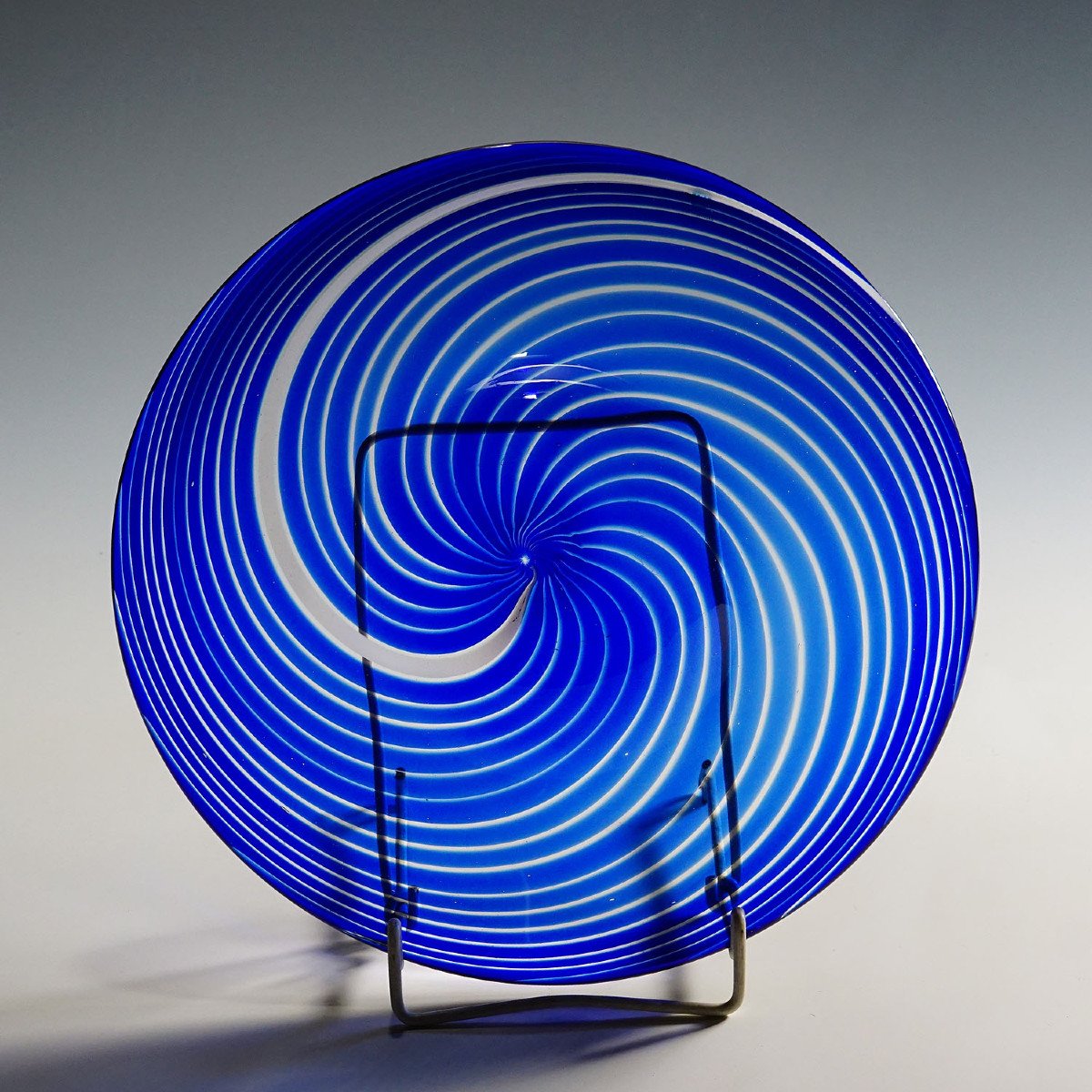 Large Filigree Glass Plate By Tarmo Maaronen For Bianco Blu, Fiscars Finland-photo-4