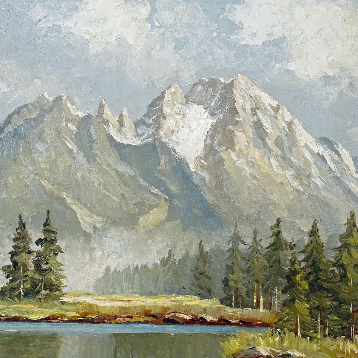 W. Kruegner- Paysage Estival De Haute Montagne Avec Lac Alpin Et Watzmann-photo-2