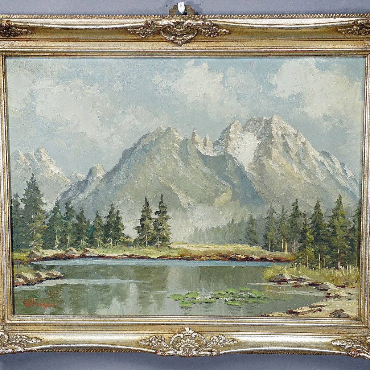 W. Kruegner- Paysage Estival De Haute Montagne Avec Lac Alpin Et Watzmann-photo-3