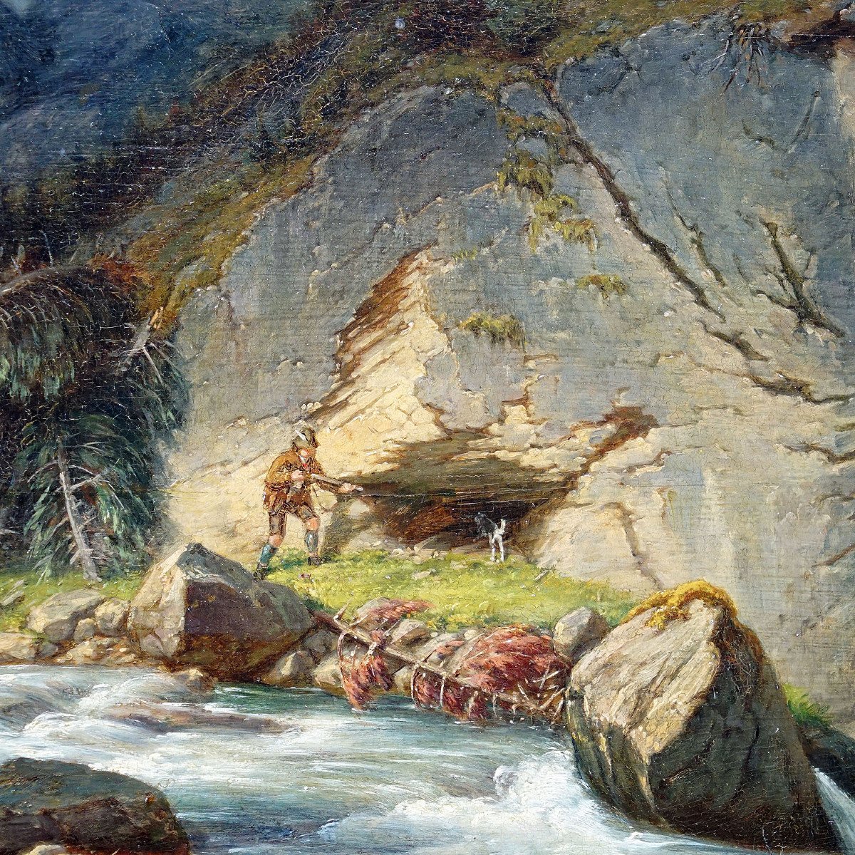 Carl Euler - Bear Hunting In The Zillerthaler Alps, Oil Painting 1889-photo-2