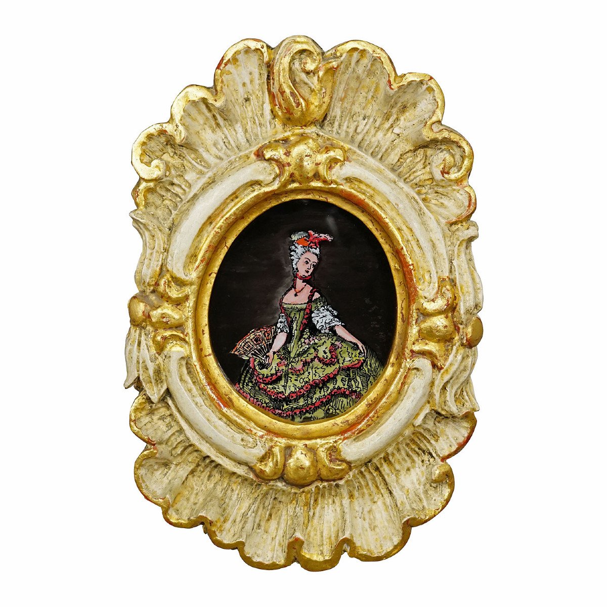 Ensemble De Trois Peintures Anciennes Représentant Des Personnes En Costumes Rococo-photo-4