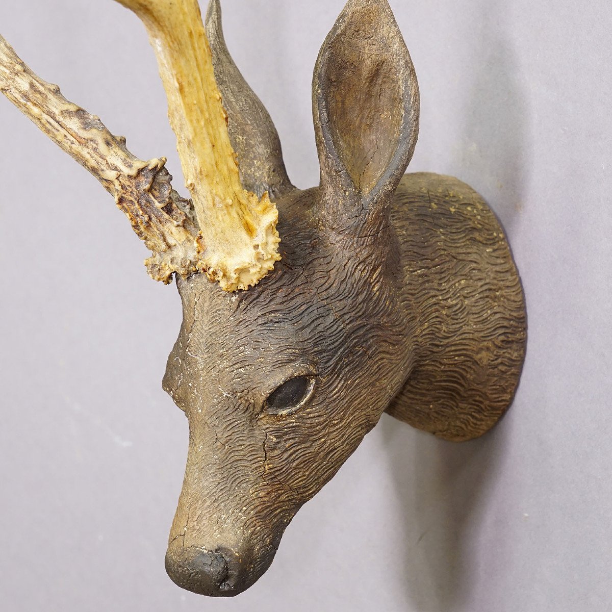 Superb Plaster Deer Head From The Black Forest Circa 1900-photo-2