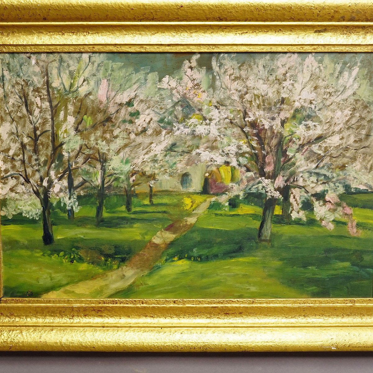 Impressionist Painting Of A Garden With Apple Trees In Bloom-photo-3