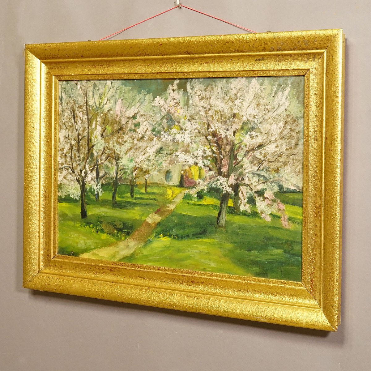 Impressionist Painting Of A Garden With Apple Trees In Bloom-photo-4