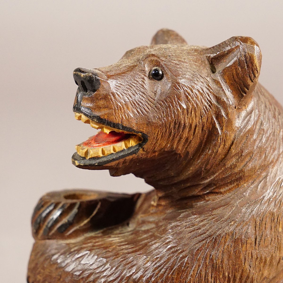 Vintage Wooden Bear Pencil Holder Hand Carved In Brienz Ca. 1930s-photo-2