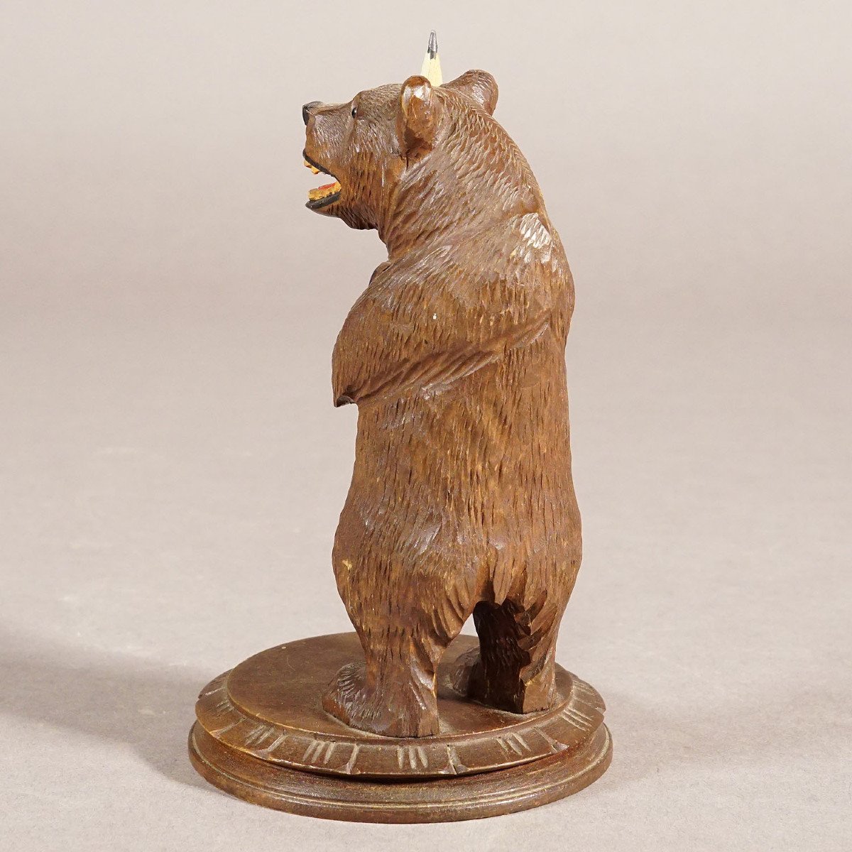 Vintage Wooden Bear Pencil Holder Hand Carved In Brienz Ca. 1930s-photo-4