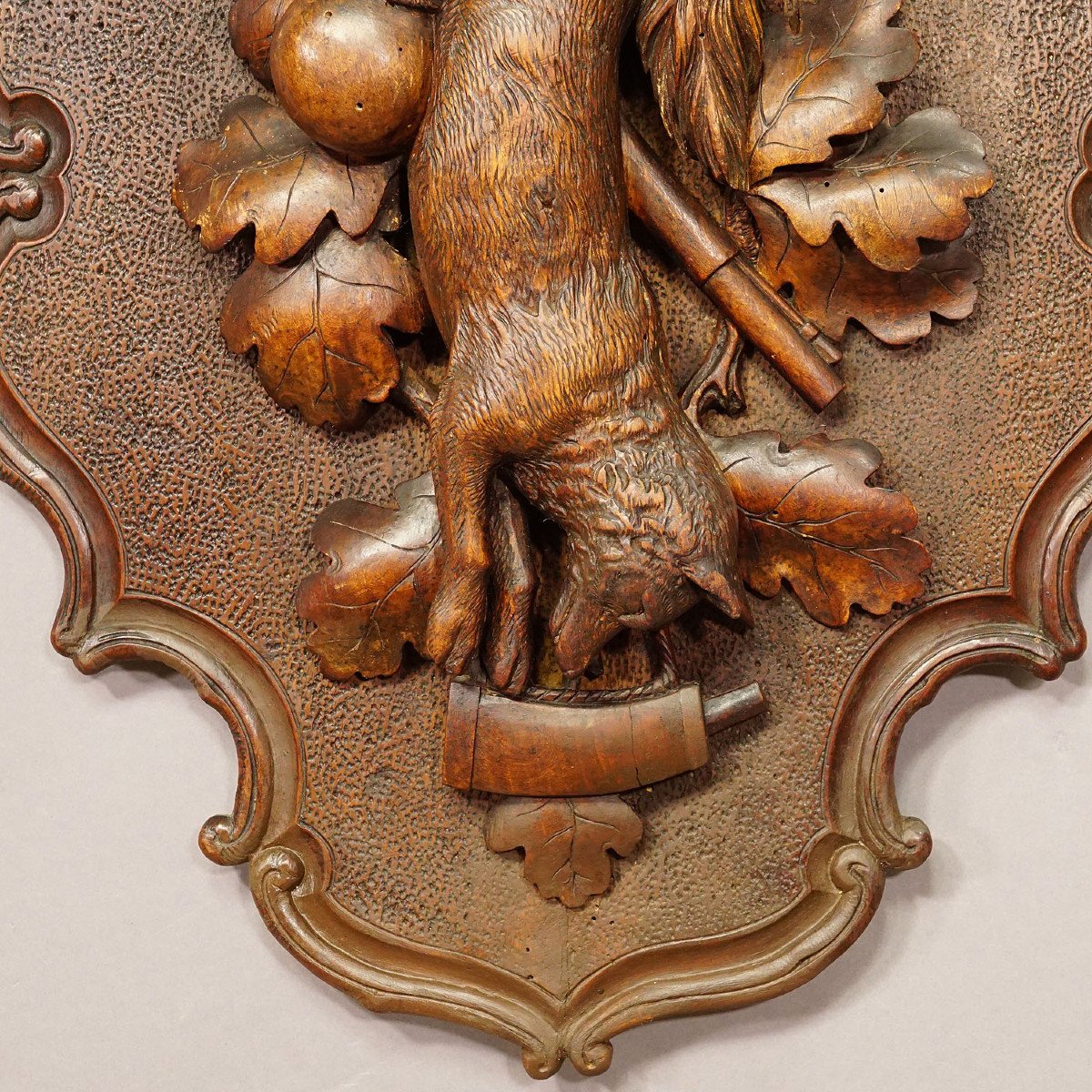 Old Carved Wood Hunting Plate From The Black Forest With Fox-photo-2