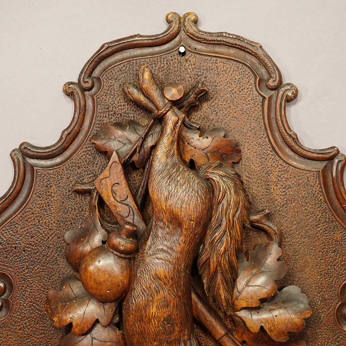 Old Carved Wood Hunting Plate From The Black Forest With Fox-photo-3