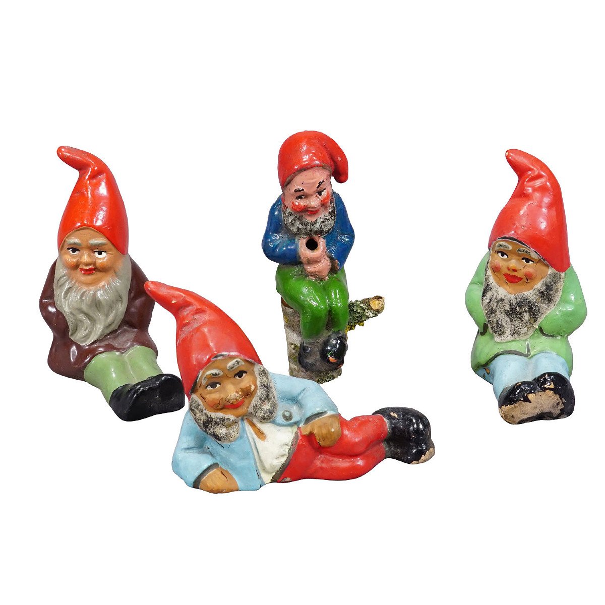 Four Tiny Terracotta Garden Gnomes, Germany Ca. 1950s