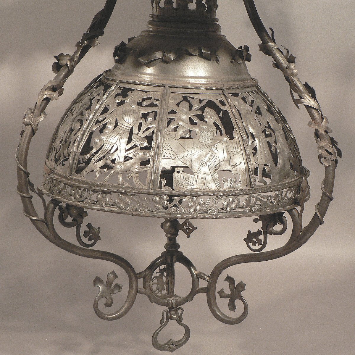 Antique Hand Forged Iron Candle Chandelier From A German Castle-photo-4