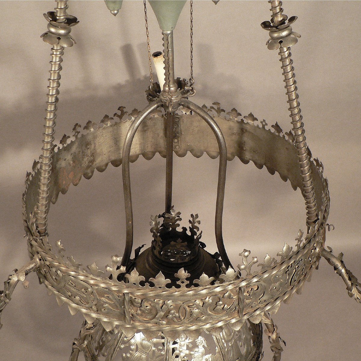 Antique Hand Forged Iron Candle Chandelier From A German Castle-photo-1