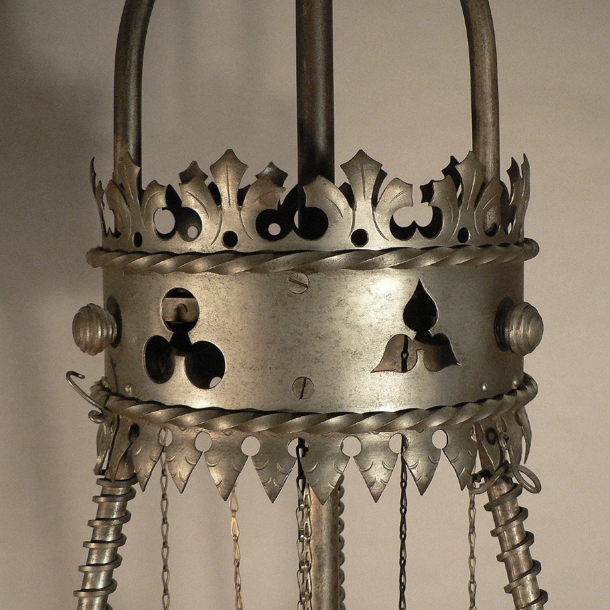 Antique Hand Forged Iron Candle Chandelier From A German Castle-photo-3