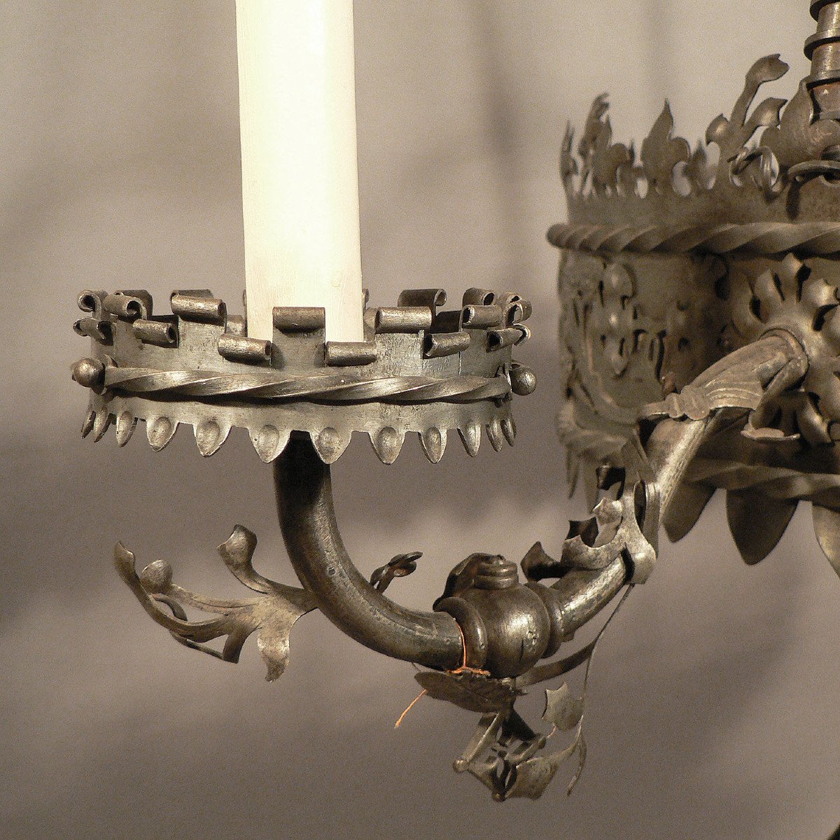Antique Hand Forged Iron Candle Chandelier From A German Castle-photo-5