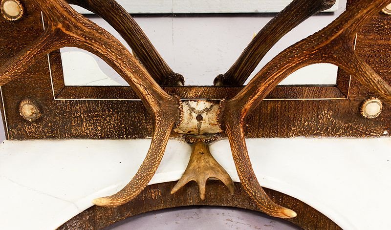 Antique Antler Mirror With Console Table, Austria, Ca. 1860 -photo-2